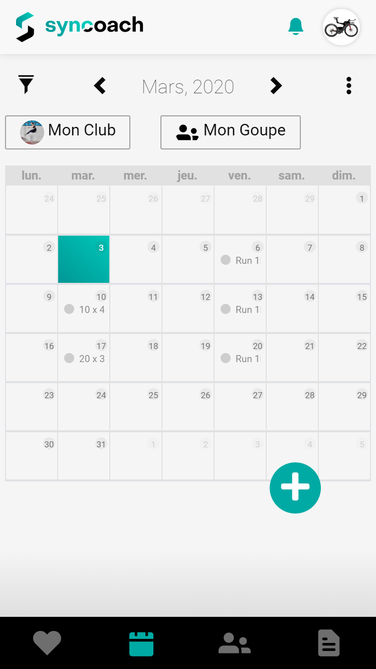 Image of calendar page of syncoach application