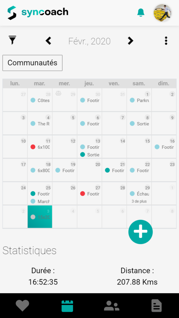 Image of calendar page of syncoach application
